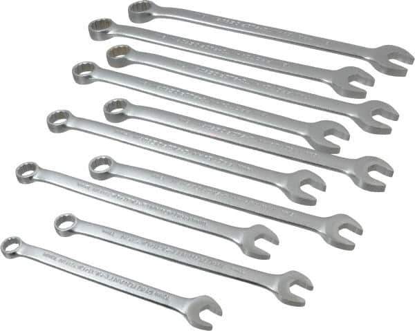 Proto - 10 Piece, 10mm to 19mm, 12 Point Combination Wrench Set - Metric Measurement Standard, Satin Chrome Finish, Comes in Nylon Roll - Apex Tool & Supply