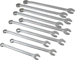 Proto - 10 Piece, 10mm to 19mm, 12 Point Combination Wrench Set - Metric Measurement Standard, Satin Chrome Finish, Comes in Nylon Roll - Apex Tool & Supply