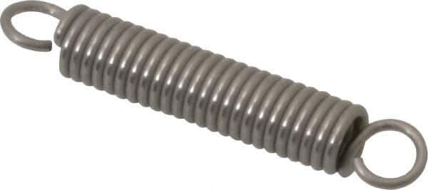 Made in USA - 1/4" OD, 10.27 Lb Max Load, 1.62" Max Ext Len, 0.041" Wire Diam Stainless Steel Extension Spring - 15.84 Lb/In Rating, 2.8 Lb Init Tension, 1-1/2" Free Length - Apex Tool & Supply