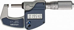 Mitutoyo - 0 to 1" Range, 0.0001" Resolution, Standard Throat, Electronic Outside Micrometer - 0.0001" Accuracy, Friction Thimble, Carbide Face, SR44 Battery, Plastic Case, Includes NIST Traceable Certification of Inspection - Apex Tool & Supply