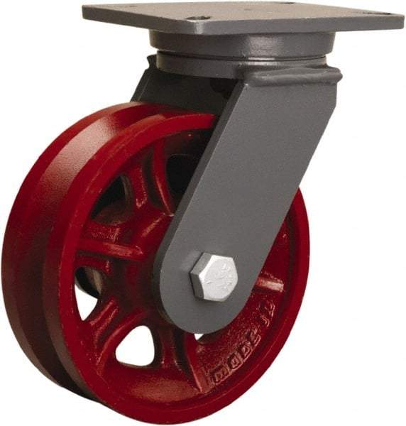 Hamilton - 10" Diam x 3" Wide, Forged Steel Swivel Caster - 4,500 Lb Capacity, Top Plate Mount, 5-1/4" x 7-1/4" Plate, Straight Roller Bearing - Apex Tool & Supply