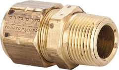 Parker - 3/4" OD, Brass Male Connector - 100 Max Working psi, 1-3/16" Hex, Comp x MNPT Ends - Apex Tool & Supply
