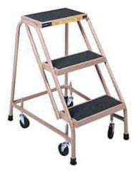 Gillis - 30" 3 Step Ladder - Rolling Steel Office Ladder, 300 Lb Capacity, 30" Platform Height, 24" Base Width x 27" Depth, Rubber Matted - Apex Tool & Supply
