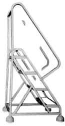 Gillis - 54" 3 Step Ladder - Rolling Steel Office Ladder, 300 Lb Capacity, 30" Platform Height, 24" Base Width x 27" Depth, Rubber Matted - Apex Tool & Supply