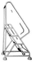 Gillis - 70" 4 Step Ladder - Rolling Steel Office Ladder, 300 Lb Capacity, 40" Platform Height, 25" Base Width x 34" Depth, Rubber Matted - Apex Tool & Supply