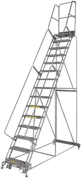 Ballymore - 192" 15 Step Ladder - 350 Lb Capacity, 150" Platform Height, 42" Base Width x 108" Depth, Grip Strut - Apex Tool & Supply