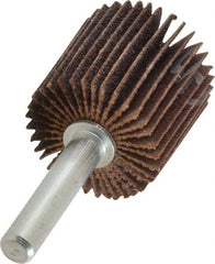 Norton - 1" Diam x 1" Face Width, Medium Aluminum Oxide Coated Mounted Flap Wheel - 1/4" Shank Mount, 80 Grit, Cloth Backing, 30,000 Max RPM - Apex Tool & Supply