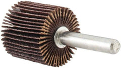 Norton - 1" Diam x 1" Face Width, Fine Aluminum Oxide Coated Mounted Flap Wheel - 1/4" Shank Mount, 120 Grit, Cloth Backing, 30,000 Max RPM - Apex Tool & Supply