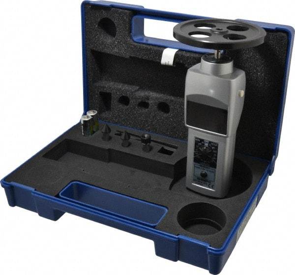 SHIMPO - Accurate up to 0.006 +/- 1% Digit (6 RPM Max) (10,000 to 25,000 RPM), 0.001 RPM Resolution, Contact Tachometer - 7.185 Inch Long x 2.3622 Inch Wide x 1.811 Inch Meter Thick, 0.1 to 25,000 RPM Measurement - Apex Tool & Supply