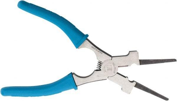 Harris Products - 8-1/2" OAL, 1-3/4" Jaw Length, Long Nose Side Cutting Welder's Pliers - Serrated Jaw, Needle Nose Head, Insulated Handles, with Spring - Apex Tool & Supply
