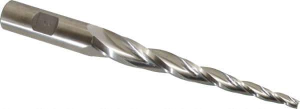 Made in USA - 3° Taper Angle per Side, 3/16" Small End Diam, 4" LOC, High Speed Steel 3 Flute Tapered Square End Mill - 6-1/2" OAL, 5/8" Shank Diam, Spiral Flute - Apex Tool & Supply