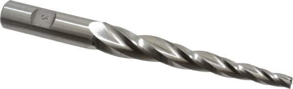 Made in USA - 3° Taper Angle per Side, 1/4" Small End Diam, 4" LOC, High Speed Steel 3 Flute Tapered Square End Mill - 6-1/2" OAL, 5/8" Shank Diam, Spiral Flute - Apex Tool & Supply