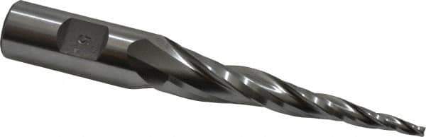Made in USA - 5° Taper Angle per Side, 1/8" Small End Diam, 3" LOC, High Speed Steel 3 Flute Tapered Square End Mill - 5-1/2" OAL, 3/4" Shank Diam - Apex Tool & Supply