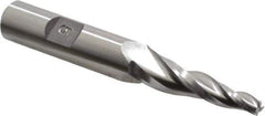 Made in USA - 5° Taper Angle per Side, 3/16" Small End Diam, 1-1/2" LOC, High Speed Steel 3 Flute Tapered Square End Mill - 4" OAL, 1/2" Shank Diam, Spiral Flute - Apex Tool & Supply