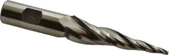 Made in USA - 7° Taper Angle per Side, 1/8" Small End Diam, 3" LOC, High Speed Steel 3 Flute Tapered Square End Mill - 5-1/4" OAL, 3/4" Shank Diam, Spiral Flute - Apex Tool & Supply