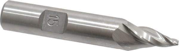 Made in USA - 15° Taper Angle per Side, 3/32" Small End Diam, 3/4" LOC, High Speed Steel 3 Flute Tapered Square End Mill - 2-3/4" OAL, 1/2" Shank Diam, Spiral Flute - Apex Tool & Supply