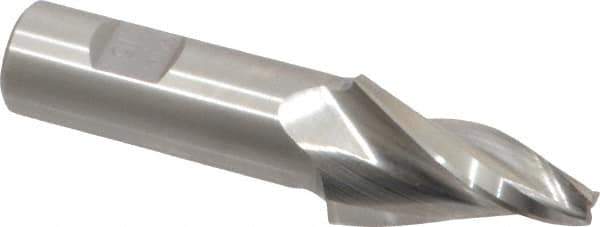 Made in USA - 15° Taper Angle per Side, 1/4" Small End Diam, 1-1/2" LOC, High Speed Steel 3 Flute Tapered Square End Mill - 3-3/4" OAL, 3/4" Shank Diam, Spiral Flute - Apex Tool & Supply