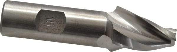 Made in USA - 15° Taper Angle per Side, 3/8" Small End Diam, 1-1/4" LOC, High Speed Steel 3 Flute Tapered Square End Mill - 3-1/2" OAL, 3/4" Shank Diam, Spiral Flute - Apex Tool & Supply