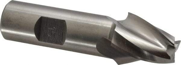 Made in USA - 15° Taper Angle per Side, 1/2" Small End Diam, 1" LOC, High Speed Steel 3 Flute Tapered Square End Mill - 3-1/4" OAL, 3/4" Shank Diam, Spiral Flute - Apex Tool & Supply