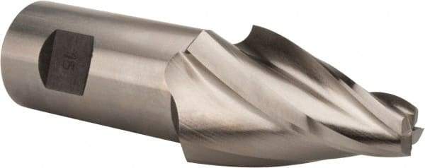 Made in USA - 15° Taper Angle per Side, 1/2" Small End Diam, 2-1/4" LOC, High Speed Steel 4 Flute Tapered Square End Mill - 4-3/4" OAL, 1-1/4" Shank Diam, Spiral Flute - Apex Tool & Supply