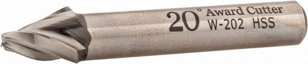 Made in USA - 20° Taper Angle per Side, 1/8" Small End Diam, 1/2" LOC, High Speed Steel 3 Flute Tapered Square End Mill - 2-1/2" OAL, 3/8" Shank Diam, Spiral Flute - Apex Tool & Supply