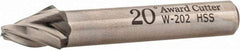 Made in USA - 20° Taper Angle per Side, 1/8" Small End Diam, 1/2" LOC, High Speed Steel 3 Flute Tapered Square End Mill - 2-1/2" OAL, 3/8" Shank Diam, Spiral Flute - Apex Tool & Supply