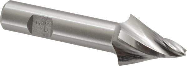 Made in USA - 20° Taper Angle per Side, 1/8" Small End Diam, 1" LOC, High Speed Steel 4 Flute Tapered Square End Mill - 3" OAL, 1/2" Shank Diam, Spiral Flute - Apex Tool & Supply