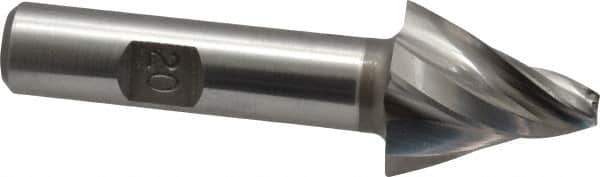 Made in USA - 20° Taper Angle per Side, 3/16" Small End Diam, 1" LOC, High Speed Steel 4 Flute Tapered Square End Mill - 3" OAL, 1/2" Shank Diam, Spiral Flute - Apex Tool & Supply