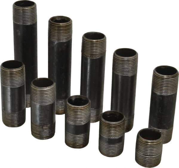 B&K Mueller - 60 Piece, 1" Pipe, Black Finished Steel Pipe Nipple Set - Schedule 40, (6) Close, (6) 2, (6) 2-1/2, (6) 3, (6) 3-1/2, (6) 4, (6) 4-1/2, (6) 5, (6) 5-1/2, (6) 6 - Apex Tool & Supply