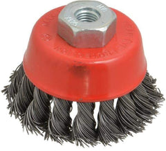 Value Collection - 2-3/8" Diam, M10x1.25 Threaded Arbor, Steel Fill Cup Brush - 0.02 Wire Diam, 12,500 Max RPM - Apex Tool & Supply