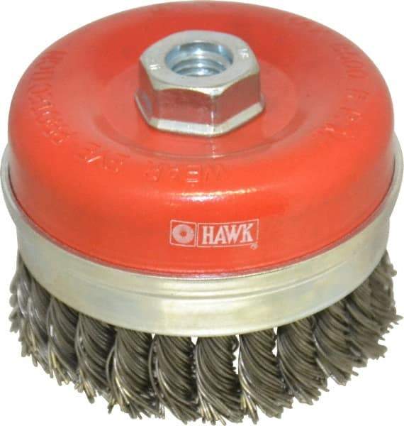 Value Collection - 4" Diam, 5/8-11 Threaded Arbor, Steel Fill Cup Brush - 0.0314 Wire Diam, 8,500 Max RPM - Apex Tool & Supply