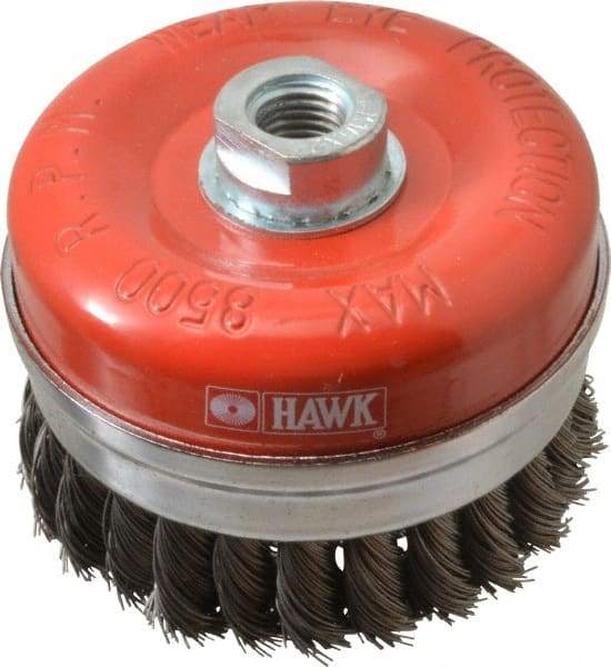 Value Collection - 4" Diam, M16x2.00 Threaded Arbor, Steel Fill Cup Brush - 0.02 Wire Diam, 8,500 Max RPM - Apex Tool & Supply