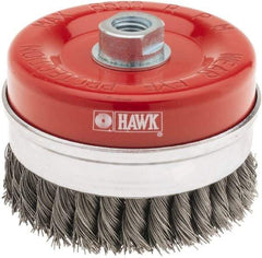 Value Collection - 4-3/8" Diam, M16x2.00 Threaded Arbor, Steel Fill Cup Brush - 0.02 Wire Diam, 6,500 Max RPM - Apex Tool & Supply