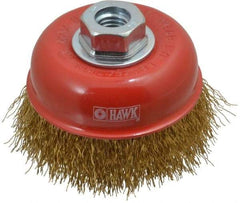 Value Collection - 4" Diam, 5/8-11 Threaded Arbor, Steel Fill Cup Brush - 0.015 Wire Diam, 8,500 Max RPM - Apex Tool & Supply