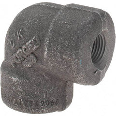 Made in USA - Size 1/8", Class 3,000, Forged Carbon Steel Black Pipe 90° Elbow - 3,000 psi, Threaded End Connection - Apex Tool & Supply