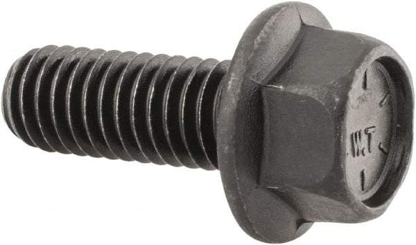 Value Collection - 3/8-16 UNC, 1" Length Under Head, Hex Drive Flange Bolt - 1" Thread Length, Grade 8 Alloy Steel, Smooth Flange, Phosphate & Oil Finish - Apex Tool & Supply