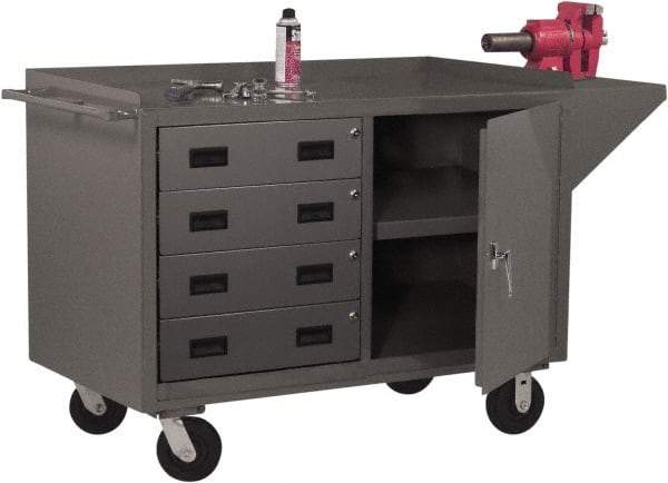 Durham - 2,000 Lb Capacity, 1 Shelf, 4 Drawer, 2 Door Mobile Cabinet - 60" Wide x 24" Deep x 38" High, Steel, Gray - Apex Tool & Supply