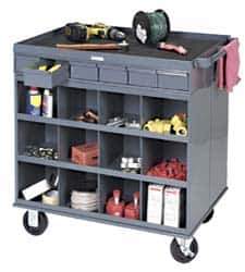 Durham - 1,000 Lb Capacity, 12 Drawer, 16 Bin, 2 Door Mobile Cabinet - 24" Wide x 24" Deep x 36" High, Steel, Gray - Apex Tool & Supply