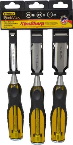 Stanley - 3 Piece Wood Chisel Set - 9" OAL, Sizes Included 1/2 to 1" - Apex Tool & Supply