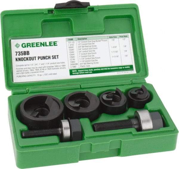 Greenlee - 11 Piece, 1/2 to 1-1/4" Punch Hole Diam, Manual Knockout Set - Round Punch, 10 Gage Mild Steel - Apex Tool & Supply