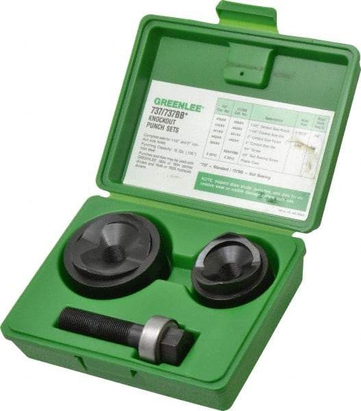 Greenlee - 6 Piece, 1-1/2 to 2" Punch Hole Diam, Manual Knockout Set - Round Punch, 10 Gage Mild Steel - Apex Tool & Supply