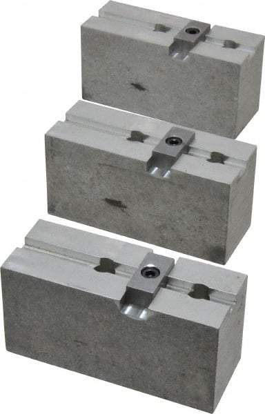Abbott Workholding Products - 8" & Up Chuck Capacity, Tongue & Groove Attachment, Square Soft Lathe Chuck Jaw - 3 Jaws, Aluminum, 1-3/4" Btw Mount Hole Ctrs, 4" Long x 1-1/2" Wide x 2" High, 5/16" Groove, 3/8" Fastener - Apex Tool & Supply
