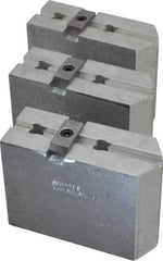 Abbott Workholding Products - 8" & Up Chuck Capacity, Tongue & Groove Attachment, Square Soft Lathe Chuck Jaw - 3 Jaws, Aluminum, 1-3/4" Btw Mount Hole Ctrs, 4" Long x 1-1/2" Wide x 3" High, 5/16" Groove, 3/8" Fastener - Apex Tool & Supply