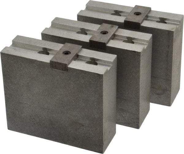 Abbott Workholding Products - 10" & Up Chuck Capacity, Tongue & Groove Attachment, Square Soft Lathe Chuck Jaw - 3 Jaws, Aluminum, 2-1/8" Btw Mount Hole Ctrs, 4-1/2" Long x 1-1/2" Wide x 4" High, 1/2" Groove, 1/2" Fastener - Apex Tool & Supply