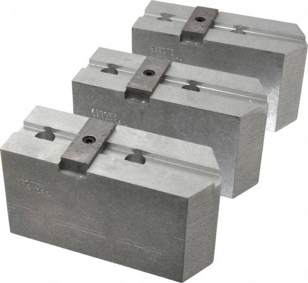 Abbott Workholding Products - 12" & Up Chuck Capacity, Tongue & Groove Attachment, Square Soft Lathe Chuck Jaw - 3 Jaws, Aluminum, 2-1/2" Btw Mount Hole Ctrs, 5-1/2" Long x 2" Wide x 3" High, 1/2" Groove, 1/2" Fastener - Apex Tool & Supply