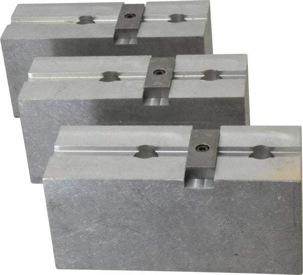 Abbott Workholding Products - 15 to 18" Chuck Capacity, Tongue & Groove Attachment, Square Soft Lathe Chuck Jaw - 3 Jaws, Aluminum, 3" Btw Mount Hole Ctrs, 6-1/2" Long x 2-1/2" Wide x 3" High, 1/2" Groove, 5/8" Fastener - Apex Tool & Supply