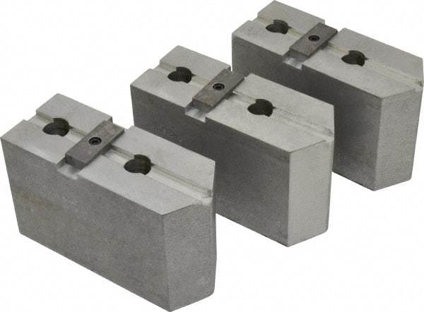 Abbott Workholding Products - 15 to 18" Chuck Capacity, Tongue & Groove Attachment, Square Soft Lathe Chuck Jaw - 3 Jaws, Aluminum, 3" Btw Mount Hole Ctrs, 6-1/2" Long x 2-1/2" Wide x 4" High, 1/2" Groove, 3/4" Fastener - Apex Tool & Supply