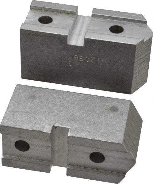 Abbott Workholding Products - 6" & Up Chuck Capacity, Serrated Attachment, Square Soft Lathe Chuck Jaw - 3 Jaws, Aluminum, 1-11/16" Btw Mount Hole Ctrs, 3" Long x 1-1/4" Wide x 1-1/2" High, 0.738" Groove, 5/16" Fastener - Apex Tool & Supply