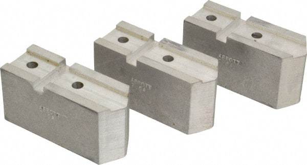 Abbott Workholding Products - 7-1/2" Chuck Capacity, Serrated Attachment, Square Soft Lathe Chuck Jaw - 3 Jaws, Aluminum, 1-11/16" Btw Mount Hole Ctrs, 4" Long x 1-1/2" Wide x 2" High, 0.866" Groove, 5/16" Fastener - Apex Tool & Supply