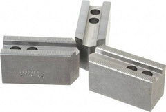 Abbott Workholding Products - 6-1/2" Chuck Capacity, 1/16" x 90 Serrated Attachment, Square Soft Lathe Chuck Jaw - 3 Jaws, Steel, 0.65" Btw Mount Hole Ctrs, 3" Long x 1-1/4" Wide x 1-1/2" High, 0.551" Groove, 0.3937" & 10mm Fastener - Apex Tool & Supply
